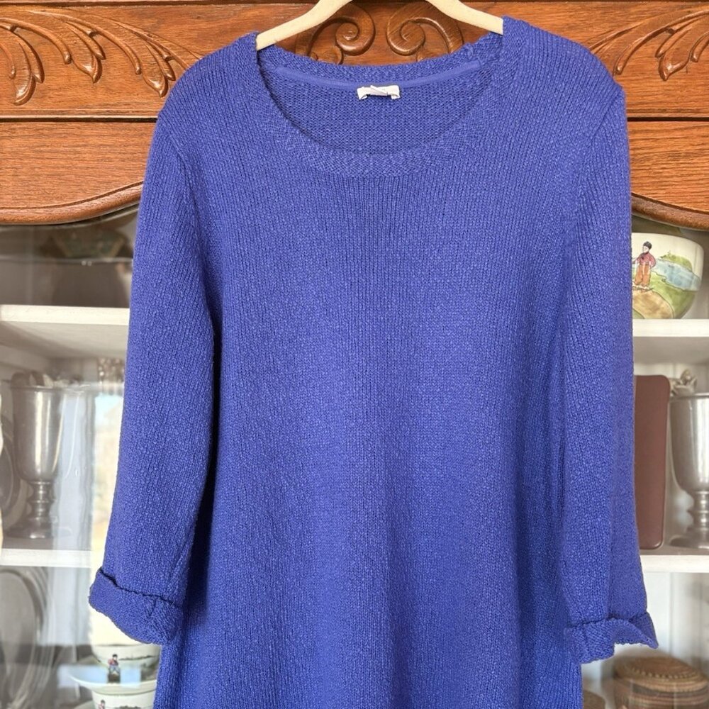 J.Jill Size Large Womens Cobalt Blue Round Neck 3/4 Sleeve Sweater